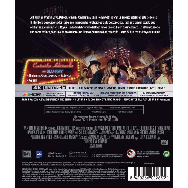 Malos Tiempos En El Royale Blu-Ray Uhd [Blu-ray... image number null