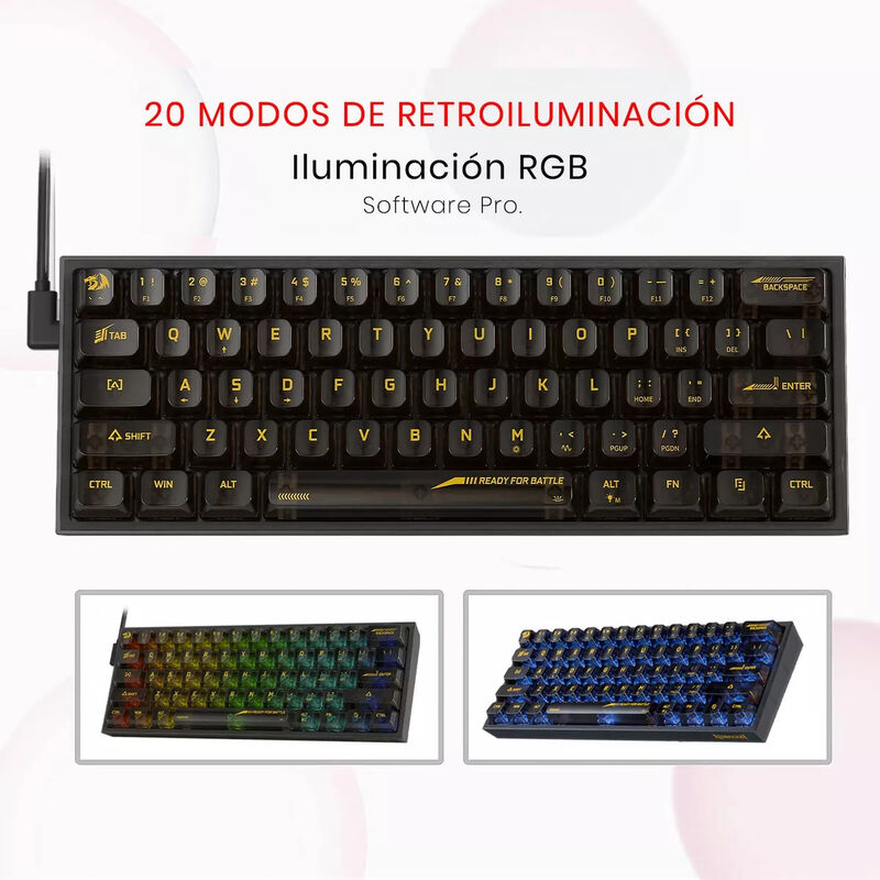 Teclado Gamer Mecánico Transparente Oscuro con ... image number null