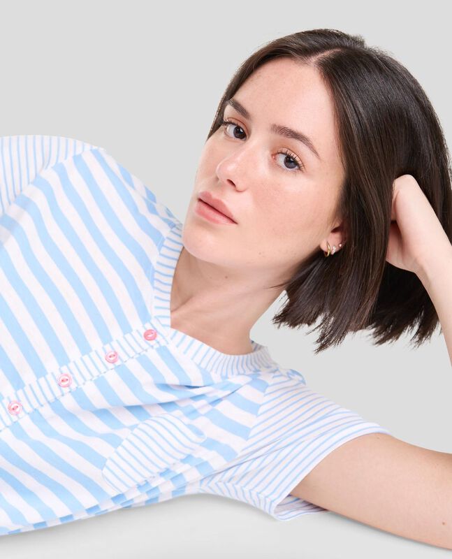 Pijama de Rayas de Manga Corta Celeste image number null