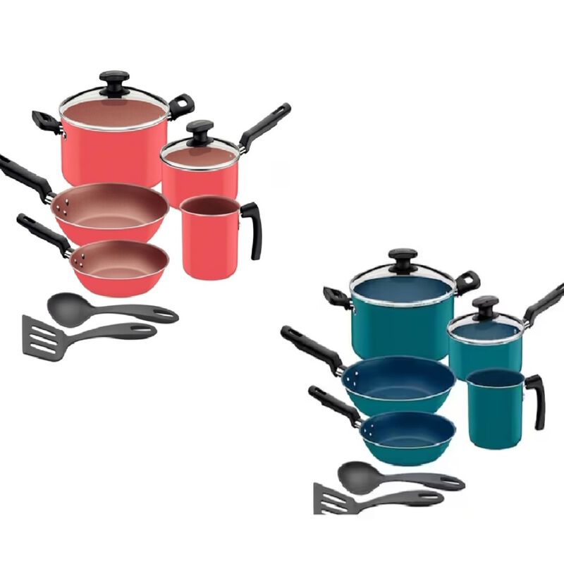 Combo 2 Bater&iacute;as Tramontina 9 Piezas Coral y 9 ... image number null