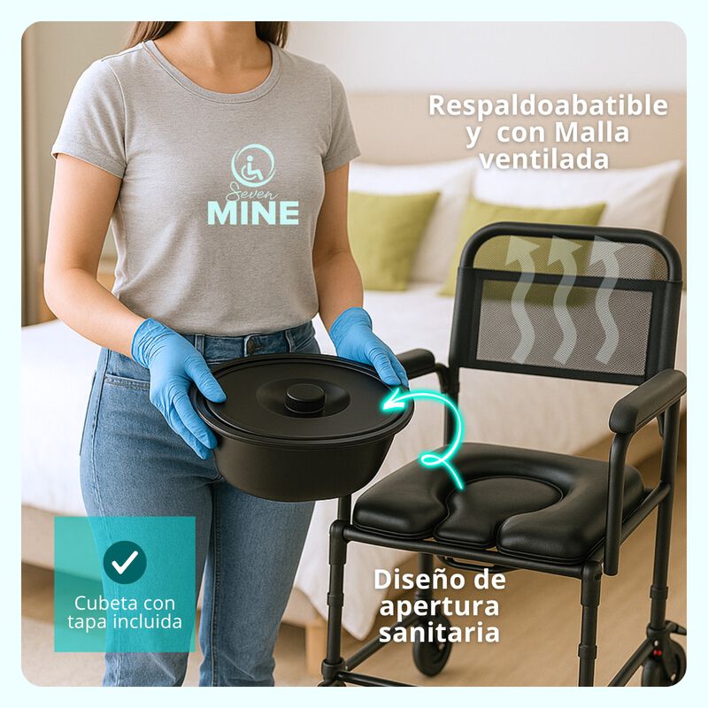 Silla C&oacute;modo para Ba&ntilde;o Deluxe con Ruedas | Sopo... image number null