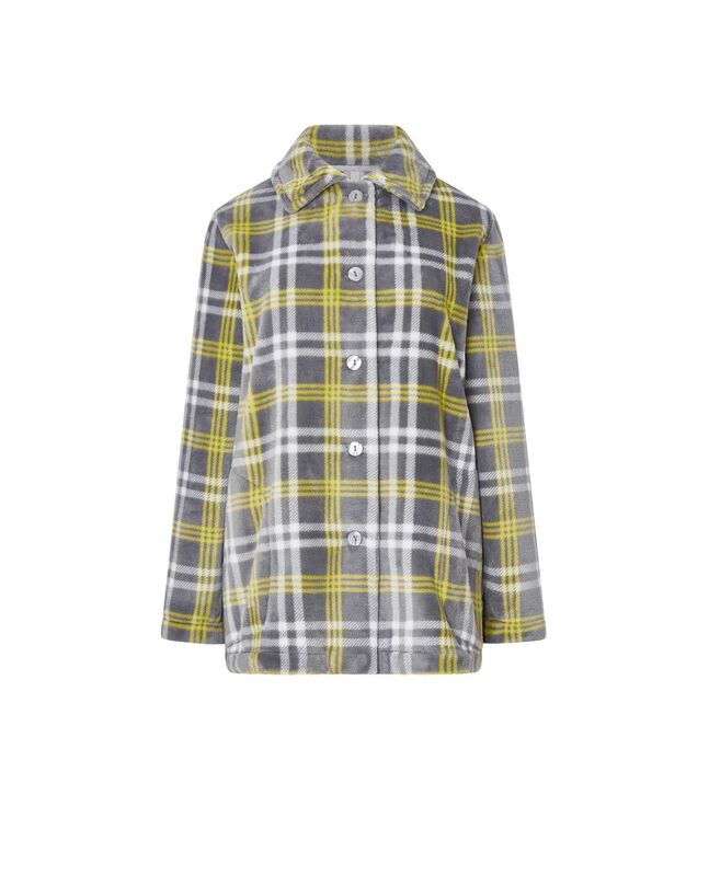 Bata Corta de Cuadros con Botones Gris image number null