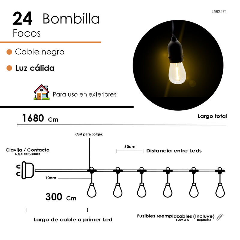 Serie con focos de Bombilla Cálida 24 focos, Lu... image number null