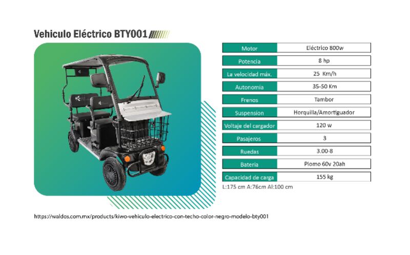 Kiwo, Veh&iacute;culo El&eacute;ctrico con Techo, Modelo BTY0... image number null