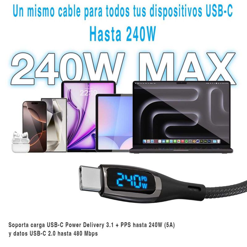 Cable Datos Naztech Digiwatt Usb-c A Usb-c 240w... image number null