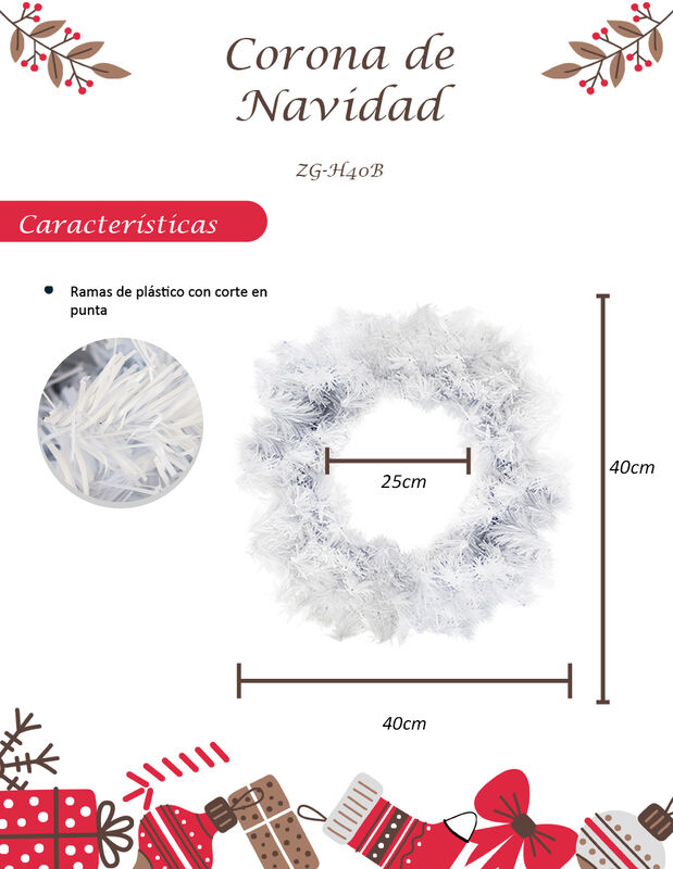 Corona Navide&ntilde;a Blanca Pino Adorno Artificial 4... image number null