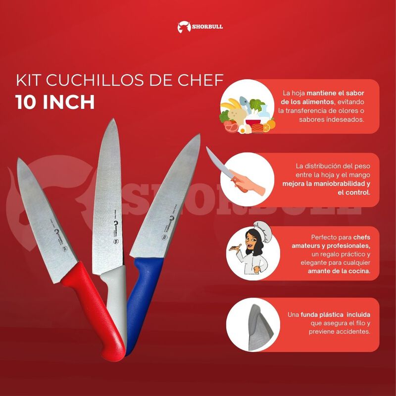 Kit de 3 cuchillos para Chef 10 inch Hoja Acero... image number null