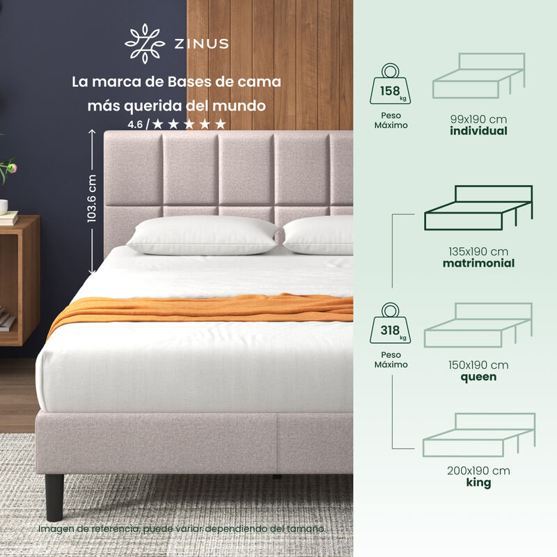 Zinus Leo | Base De Cama Con Cabecera Y Tapiz D... image number null