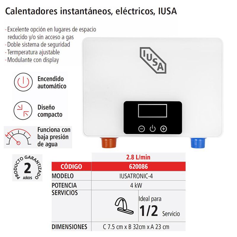 Calentador instant&aacute;neo el&eacute;ctrico 2.8 L/min IUSA image number null