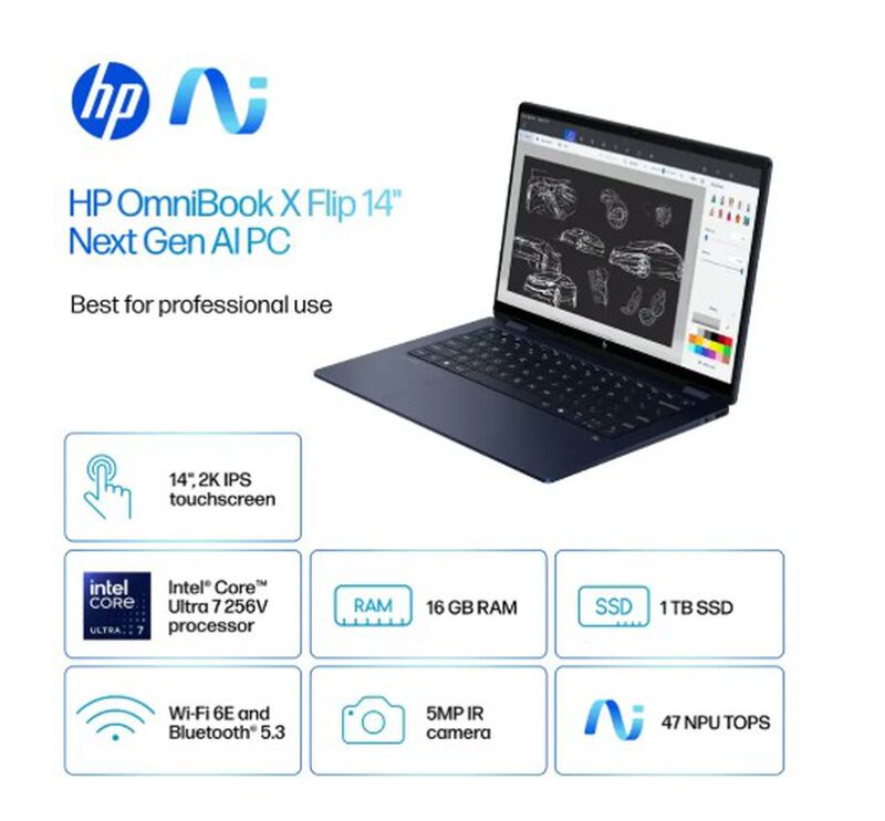 HP OmniBook X Flip  2 en 1  IA Copilot+PC 14" T... image number null