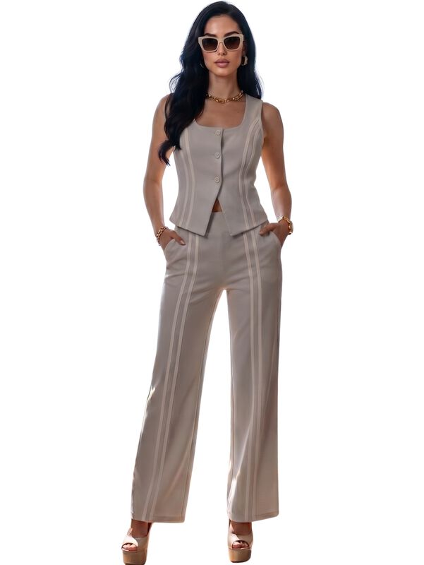 Conjunto 2 Piezas Rayado Top De Tirantes Y Pant... image number null
