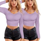 Set de Dos Blusas  Crop Top De Manga Larga Para Mujer Crop-05 Colores variados Moda Canalé