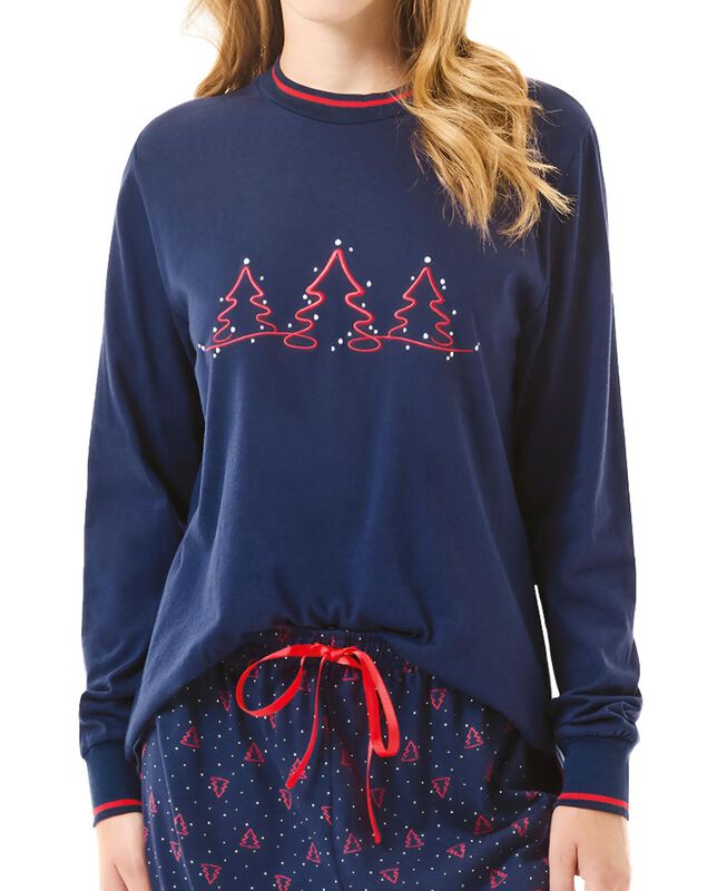 Pijama El&aacute;stico de Mujer Azul Marino image number null