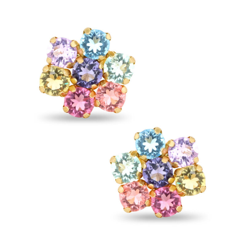 Aretes Flor Plata Dorada 925 Con Piedras De Col... image number null