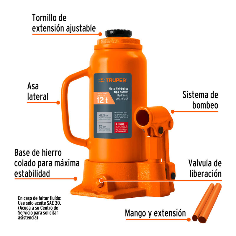 Gato Hidr&aacute;ulico de Botella de 12 Ton Truper image number null