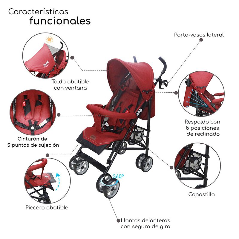 Carriola Reclinable, Plegable D&rsquo;Beb&eacute; Aerostar -... image number null