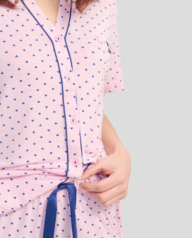 Pijama Corto con Estampado de Corazones Rosa image number null