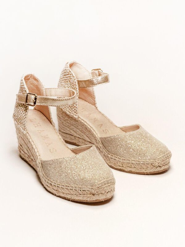 Alpargata Dalia Cu&ntilde;a Media Lino Metal Oro image number null