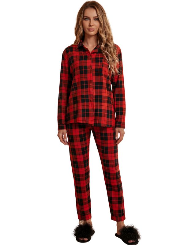 Pijama Navide&ntilde;a para Mujer con Botones Tela Sua... image number null