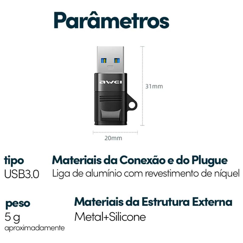 Awei Cl-13 Adaptador Usb Turn Tipo C (negro) image number null