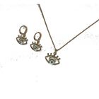 Juego de cadena y aretes de ojito color blanco y azul