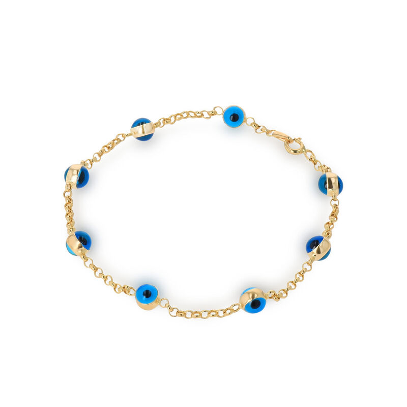 Pulsera Oro 14k Ojo Turco Azul 18.5cm Fina Joya... image number null