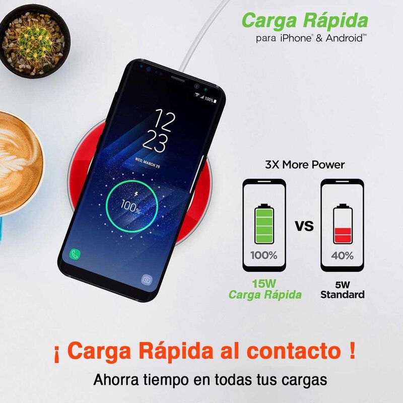 Base Cargador HYPERGEAR inal&aacute;mbrico Qi 15W Rojo... image number null