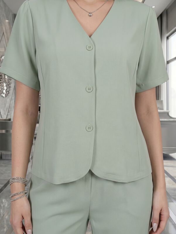 Conjunto 2 Piezas, Blusa De Manga Corta Con Bot... image number null