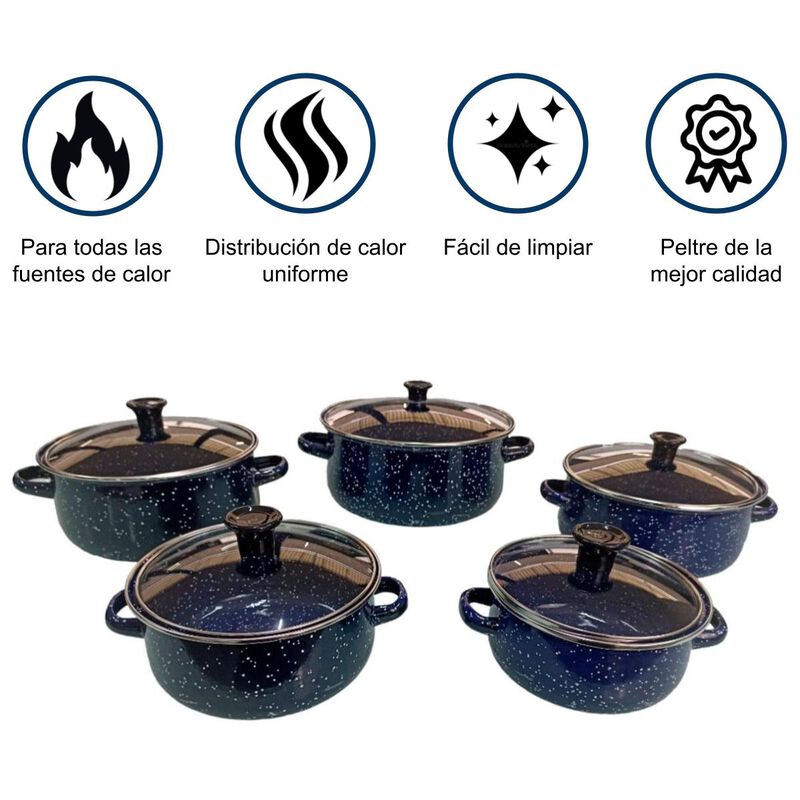 Juego de ollas de Peltre con tapa 10 pz Interna... image number null