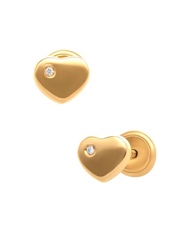 Broqueles De Corazon En Oro Amarillo 14k Con 1p... image number null