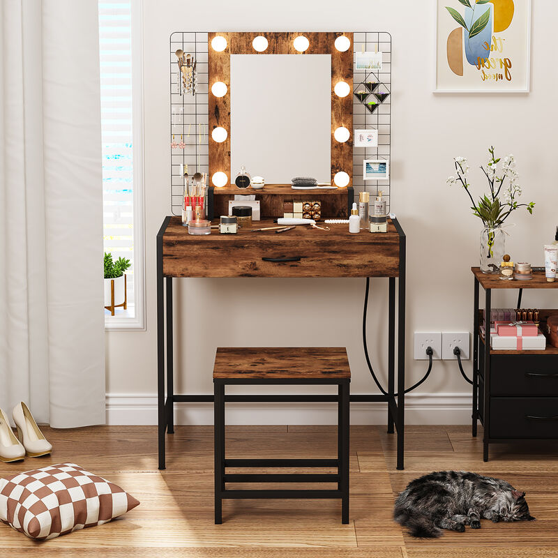 Tocador Maquillaje con Espejo LED y Banco image number null