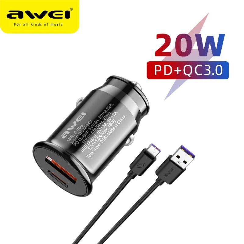 Awei C-706 Cargador De Auto Usb (negro) image number null