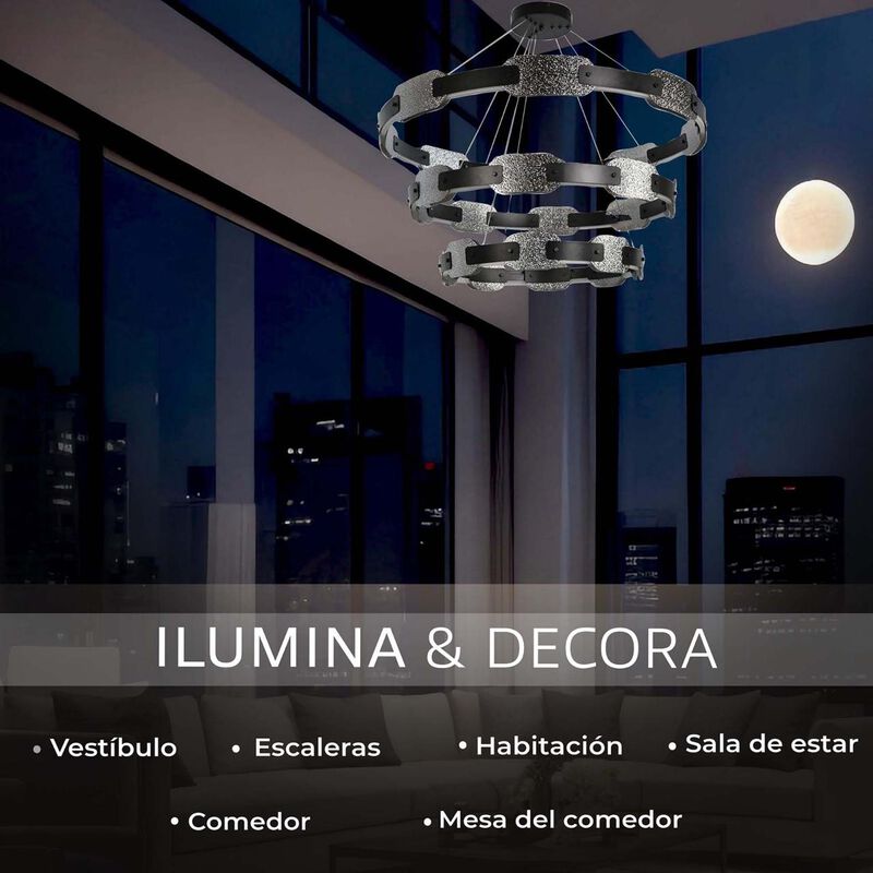 Candil Colgante Led 3 Aros Con Cristal image number null