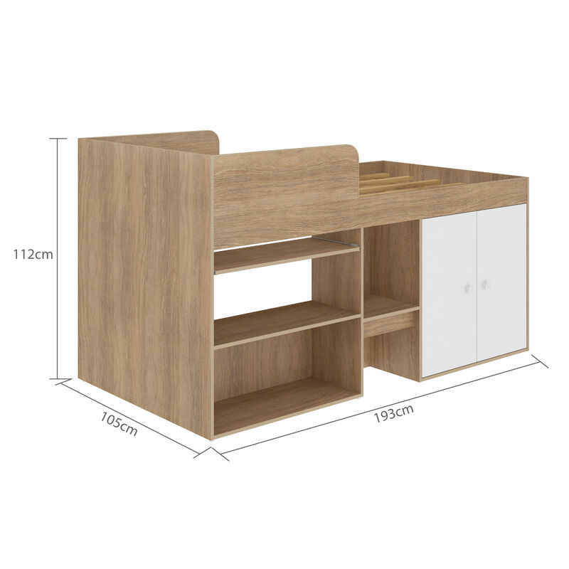 Cama Multifuncional Individual Roble/Blanco BB0... image number null