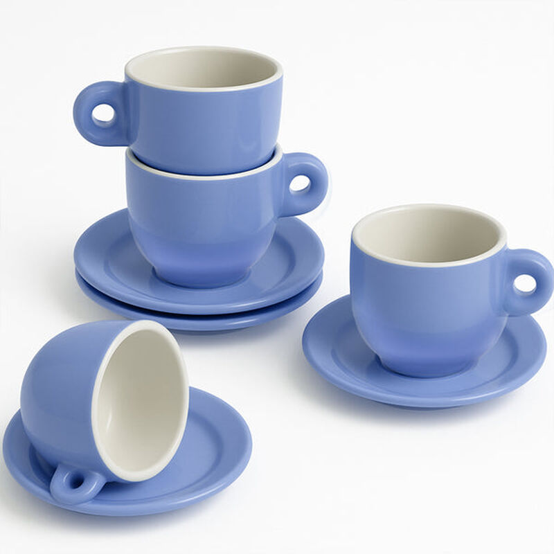 Set De 4 Tazas Con Plato Cer&aacute;mica Ideen Azul 27... image number null