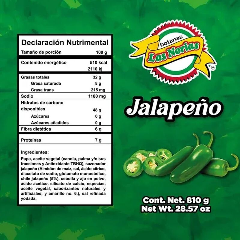 Papas Fritas Botanas Las Norias Sabor Jalape&ntilde;o ... image number null