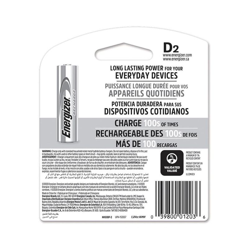 Pila Energizer D Recargable Blister 12 Unidades image number null