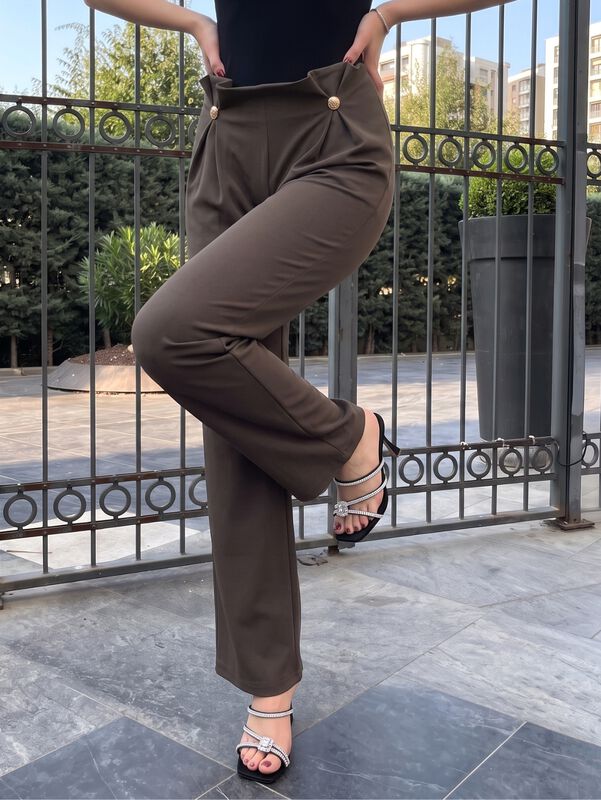 Pantal&oacute;n De Vestir, Tiro Alto Con Botones Decor... image number null