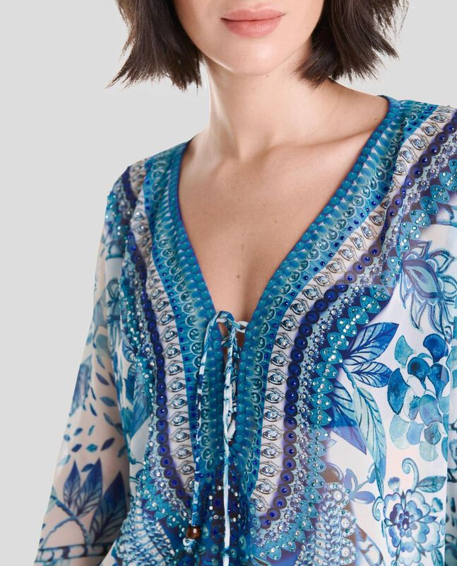 Kaftan con Pedrer&iacute;a Estampado Azul image number null