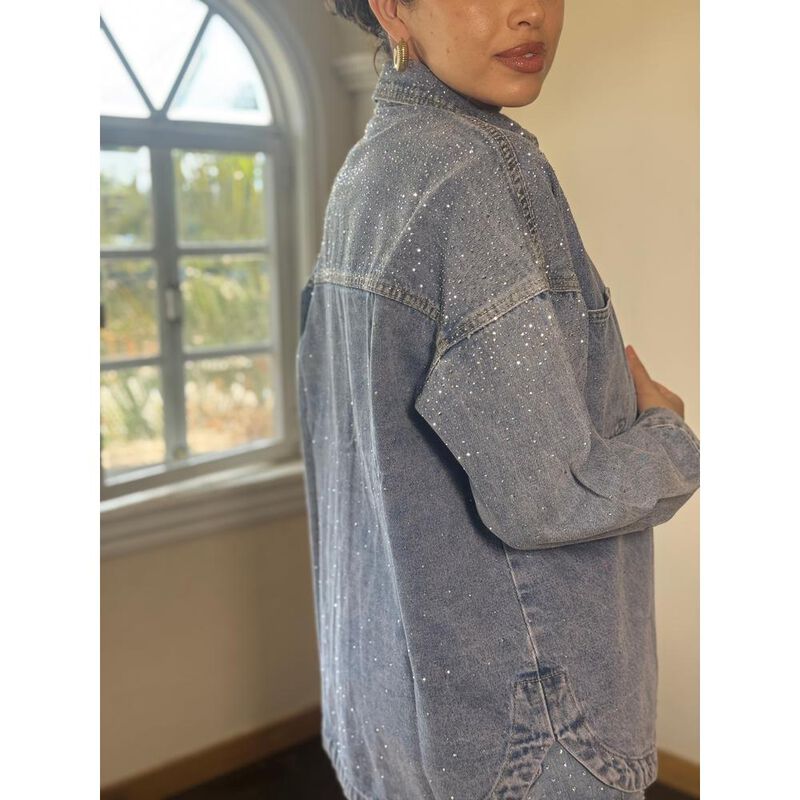 Camisa Oversize mezclilla con brillos image number null