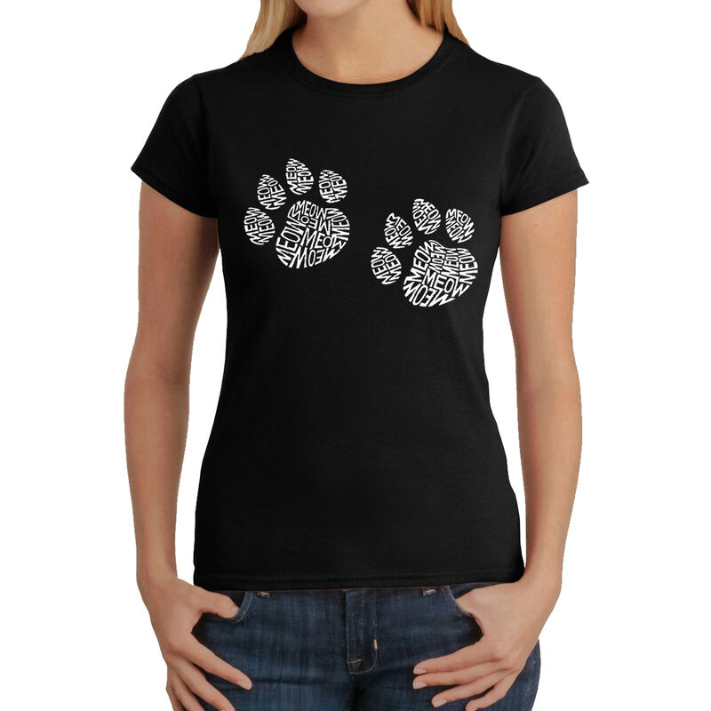 Camiseta Word Art Para Mujer - Huellas Meow de ... image number null
