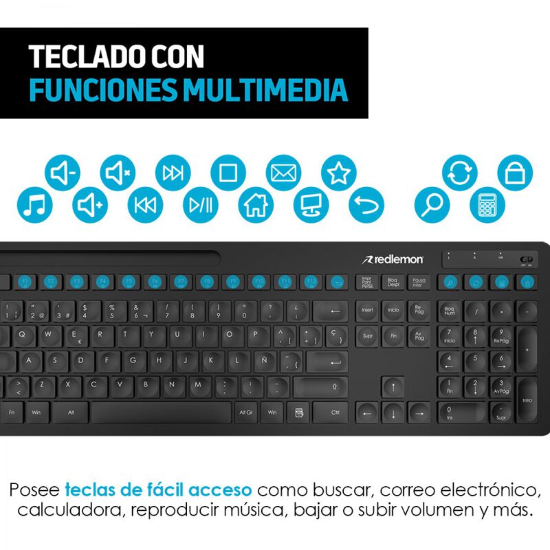 Redlemon Teclado y Mouse Inalámbrico Usb para W... image number null