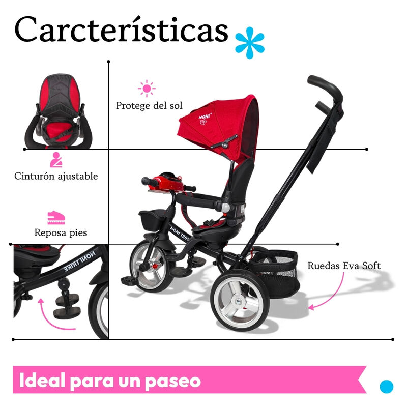 Triciclo Para Ni&ntilde;os 7 en 1 Con Luz Sonid y Asie... image number null