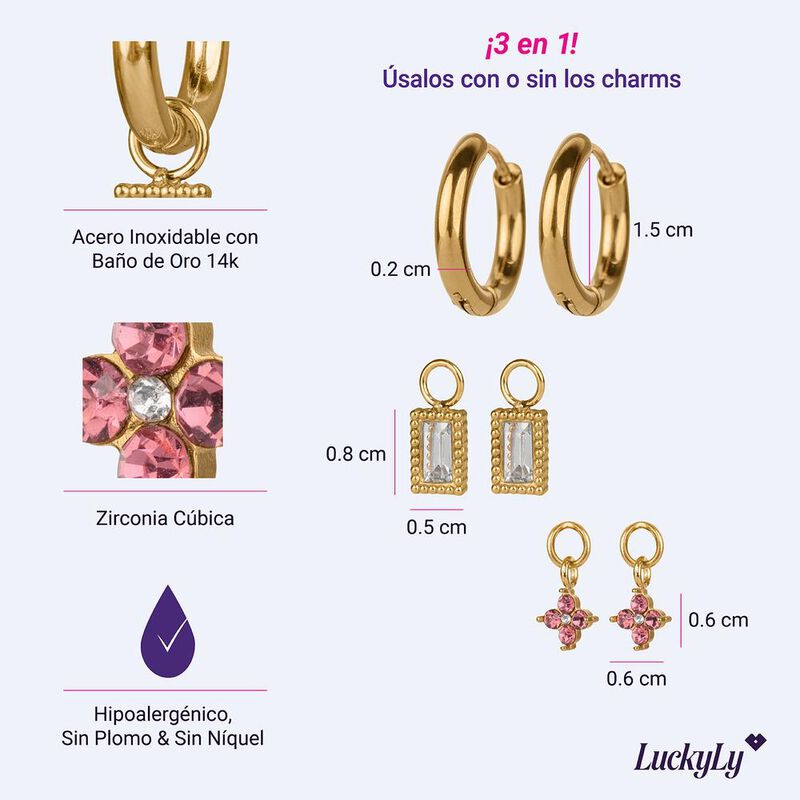 Aretes Caty Luckyly Set 3 En 1 Arracadas Y Char... image number null