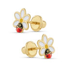 Broqueles De Flor En Oro Amarillo 10K Con Mariquita