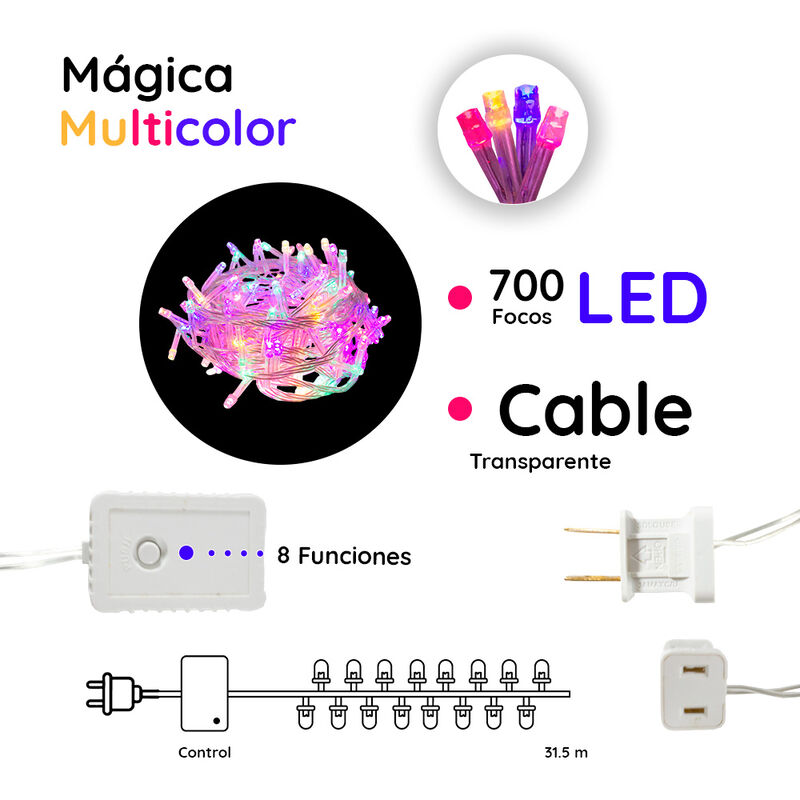 Serie LED navide&ntilde;a 700 focos luz ulticolor 34 m... image number null