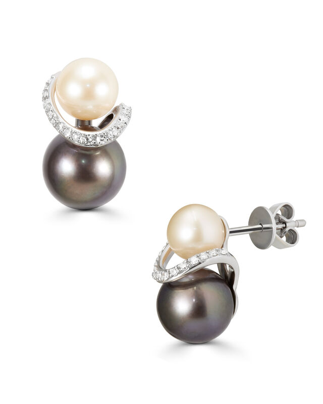 Aretes Oro Blanco 14k Con 11 Pts Diamante Y Per... image number null