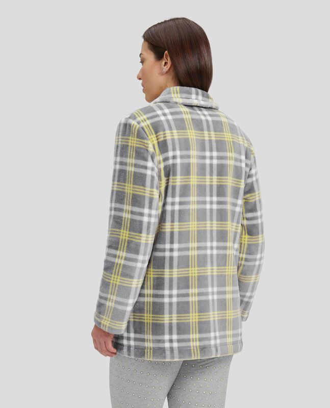 Bata Corta de Cuadros con Botones Gris image number null