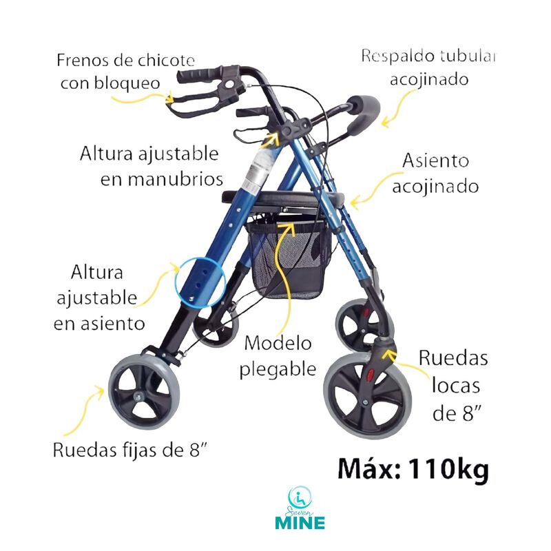 Andadera Rollator Sc-777 Azul Plegable Y Ajusta... image number null