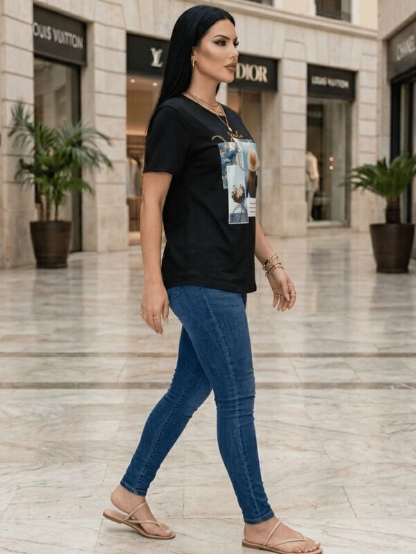 Blusa Casual Estampada Malabis Bl-1042 Negro image number null